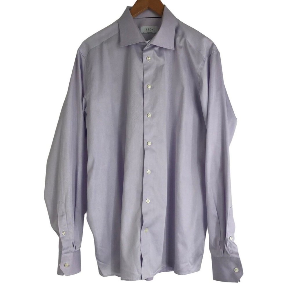 Eton Dress Shirt Men 18 Contemporary Fit Purple Lavender‎ Spread Collar Solid